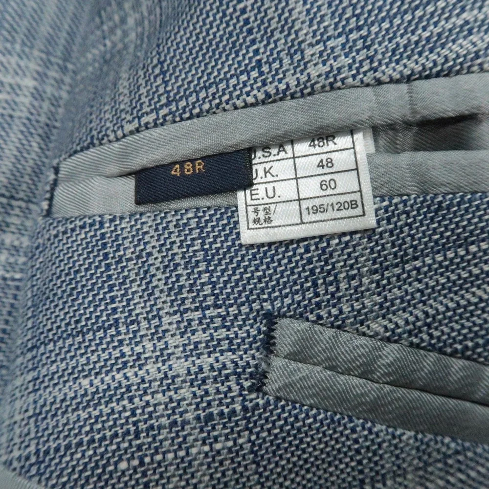 Brooks Brothers Blazer Mens 48R Blue Plaid Regent Fit Wool Linen Sport‎ Coat